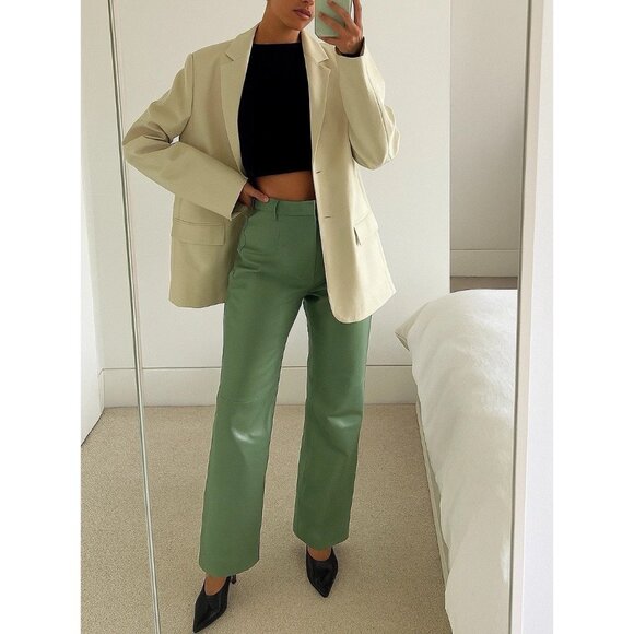Terry Lewis Classic Green Leather Pants Women’s Size 6 High Waist Straight - Picture 1 of 11